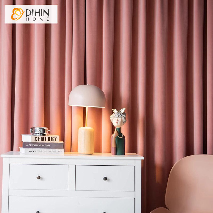 DIHINHOME Home Textile European Curtain DIHIN HOME European Luxury Velevet Fabric Pink Color,Grommet Window Curtain for Living Room,Customzied Curtains