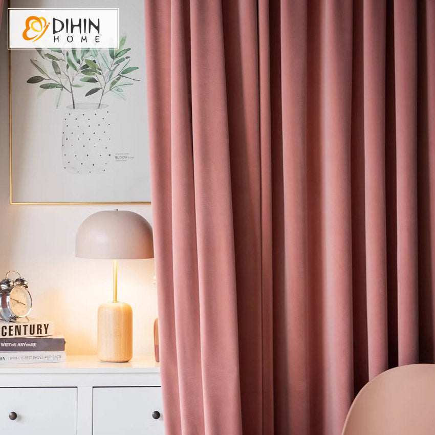 DIHINHOME Home Textile European Curtain DIHIN HOME European Luxury Velevet Fabric Pink Color,Grommet Window Curtain for Living Room,Customzied Curtains