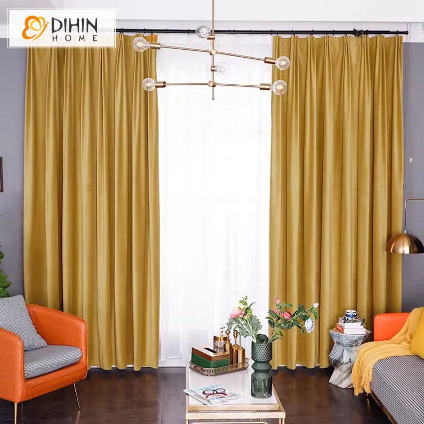 DIHINHOME Home Textile European Curtain DIHIN HOME European Luxury Velevet Fabric Yellow Color,Grommet Window Curtain for Living Room,Customzied Curtains