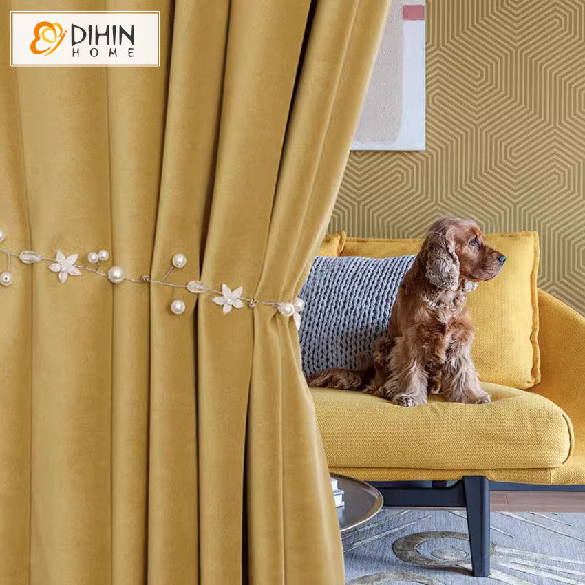 DIHINHOME Home Textile European Curtain DIHIN HOME European Luxury Velevet Fabric Yellow Color,Grommet Window Curtain for Living Room,Customzied Curtains