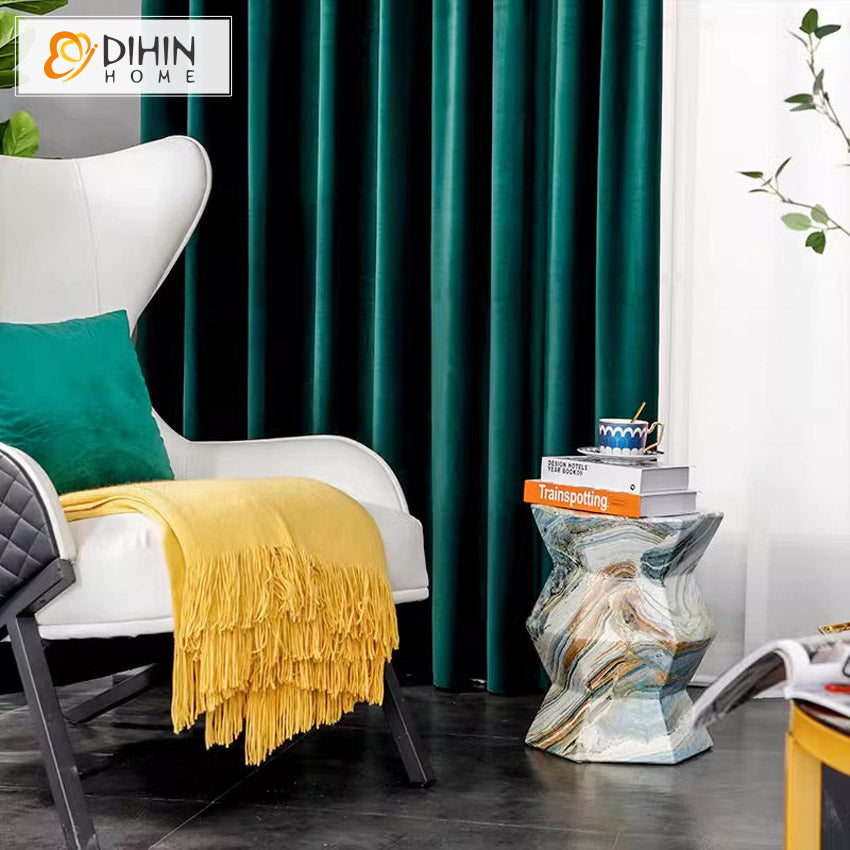 DIHINHOME Home Textile European Curtain DIHIN HOME European Luxury Velevet Green Color,Grommet Window Curtain for Living Room,Customzied Curtains