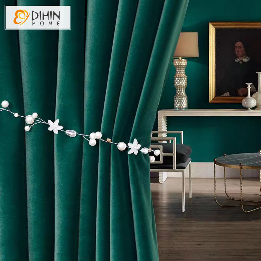 DIHINHOME Home Textile European Curtain DIHIN HOME European Luxury Velevet Green Color,Grommet Window Curtain for Living Room,Customzied Curtains