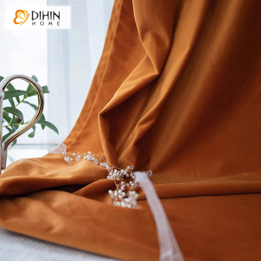 DIHINHOME Home Textile European Curtain DIHIN HOME European Luxury Velevet Orange Color,Grommet Window Curtain for Living Room,Customzied Curtains