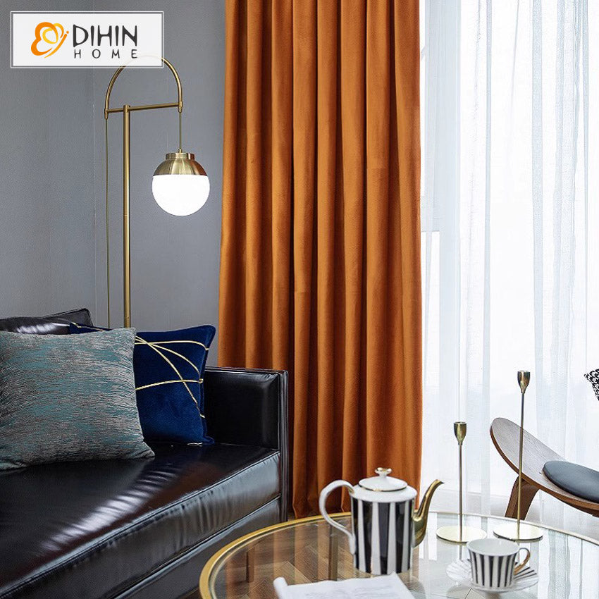 DIHINHOME Home Textile European Curtain DIHIN HOME European Luxury Velevet Orange Color,Grommet Window Curtain for Living Room,Customzied Curtains