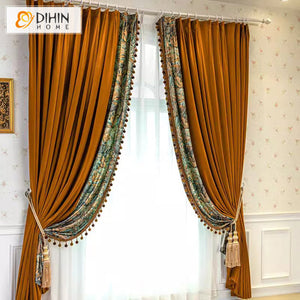 DIHINHOME Home Textile European Curtain DIHIN HOME European Luxury With Lace Balls,Grommet Window Curtain for Living Room,Customzied Curtains