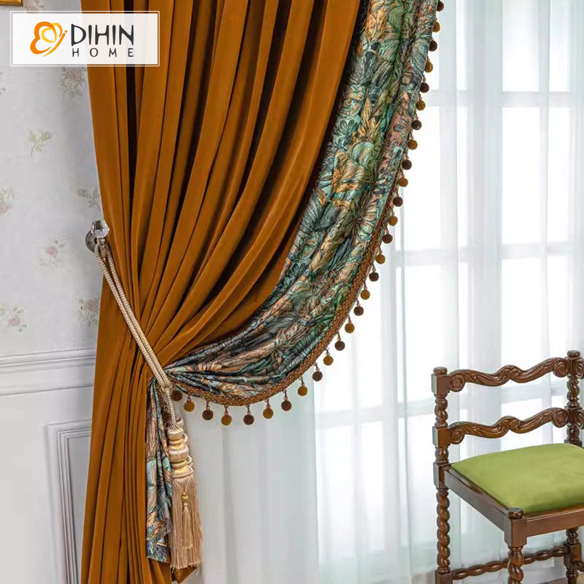 DIHINHOME Home Textile European Curtain DIHIN HOME European Luxury With Lace Balls,Grommet Window Curtain for Living Room,Customzied Curtains