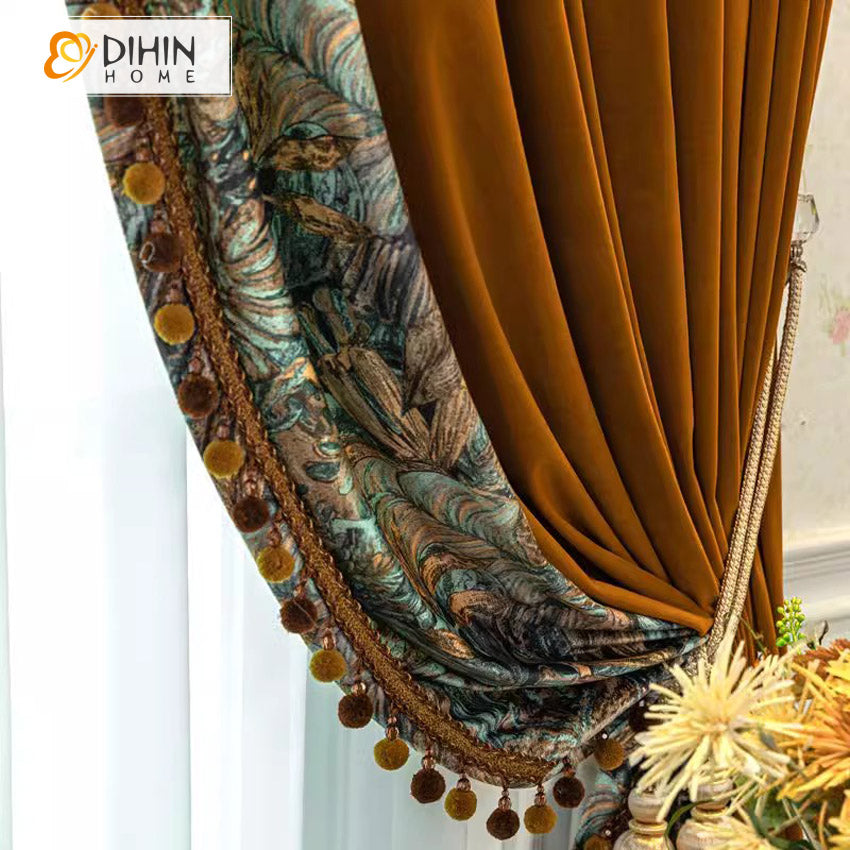 DIHINHOME Home Textile European Curtain DIHIN HOME European Luxury With Lace Balls,Grommet Window Curtain for Living Room,Customzied Curtains