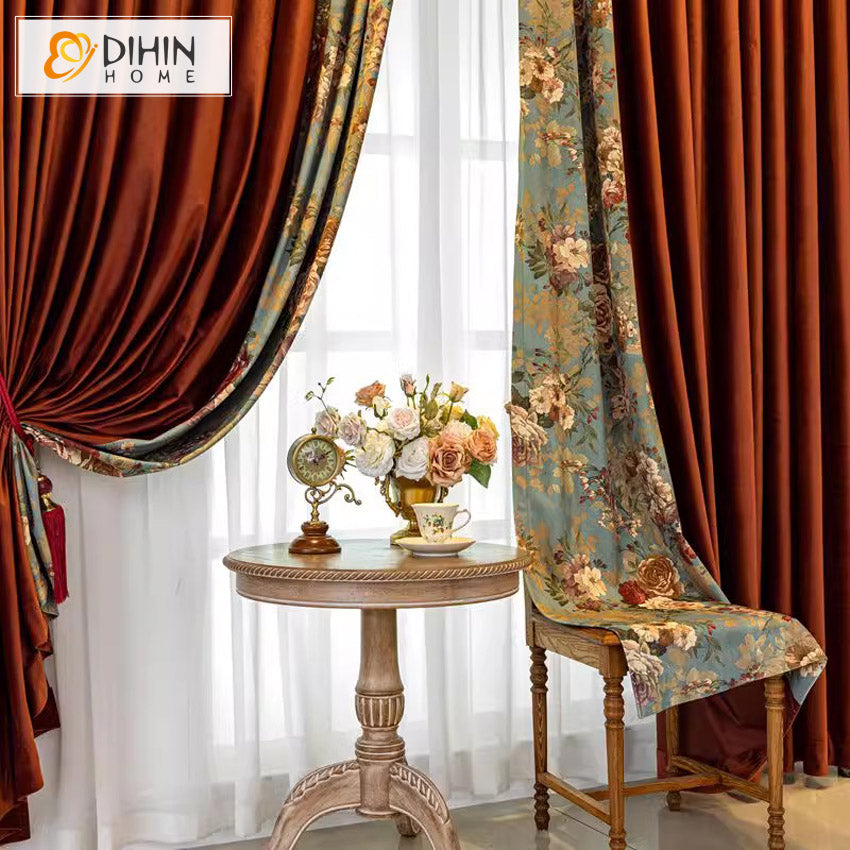 DIHINHOME Home Textile European Curtain DIHIN HOME European Pastoral Floral,Grommet Window Curtain for Living Room,Customzied Curtains