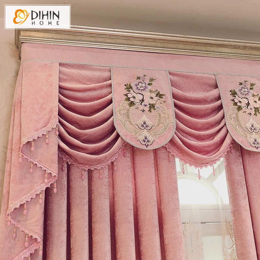 DIHINHOME Home Textile European Curtain DIHIN HOME European Pink Color Emboridered,Blackout Curtains Grommet Window Curtain for Living Room ,52x84-inch,1 Panel