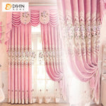 DIHINHOME Home Textile European Curtain DIHIN HOME European Pink Color Emboridered,Blackout Curtains Grommet Window Curtain for Living Room ,52x84-inch,1 Panel