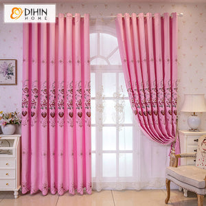 DIHINHOME Home Textile European Curtain DIHIN HOME European Pink Embroidery,Blackout Curtains Grommet Window Curtain for Living Room ,52x84-inch,1 Panel