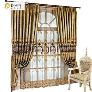 DIHINHOME Home Textile European Curtain DIHIN HOME European Roral Emboridered,Blackout Curtains Grommet Window Curtain for Living Room ,52x84-inch,1 Panel