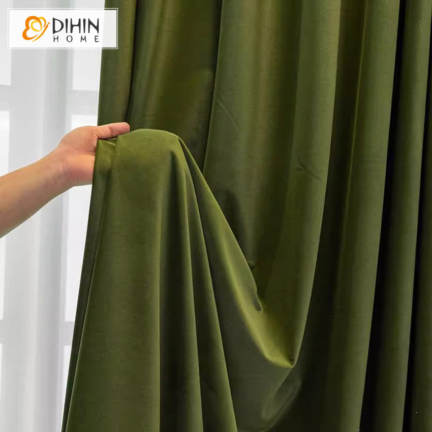 DIHINHOME Home Textile European Curtain DIHIN HOME European Velvet Green Color,Grommet Window Curtain for Living Room,Customzied Curtains