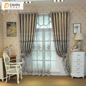 DIHINHOME Home Textile European Curtain DIHIN HOME High Quality Grey Geometric,Blackout Curtains Grommet Window Curtain for Living Room ,52x84-inch,1 Panel