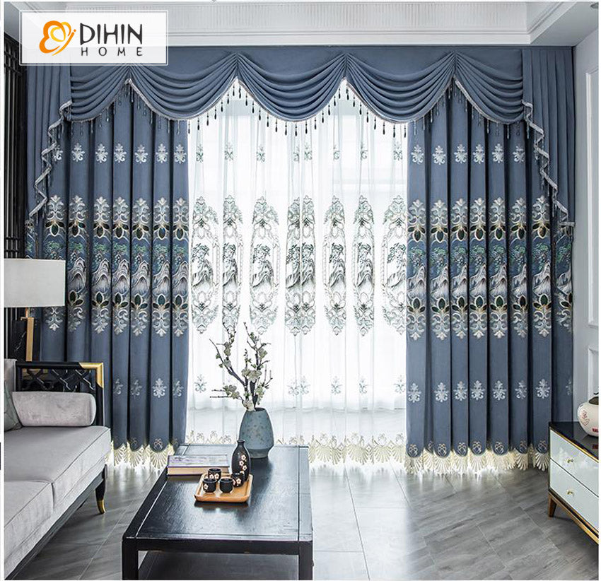 DIHINHOME Home Textile European Curtain DIHIN HOME High Quality Valance Emboridered,Blackout Curtains Grommet Window Curtain for Living Room ,52x84-inch,1 Panel