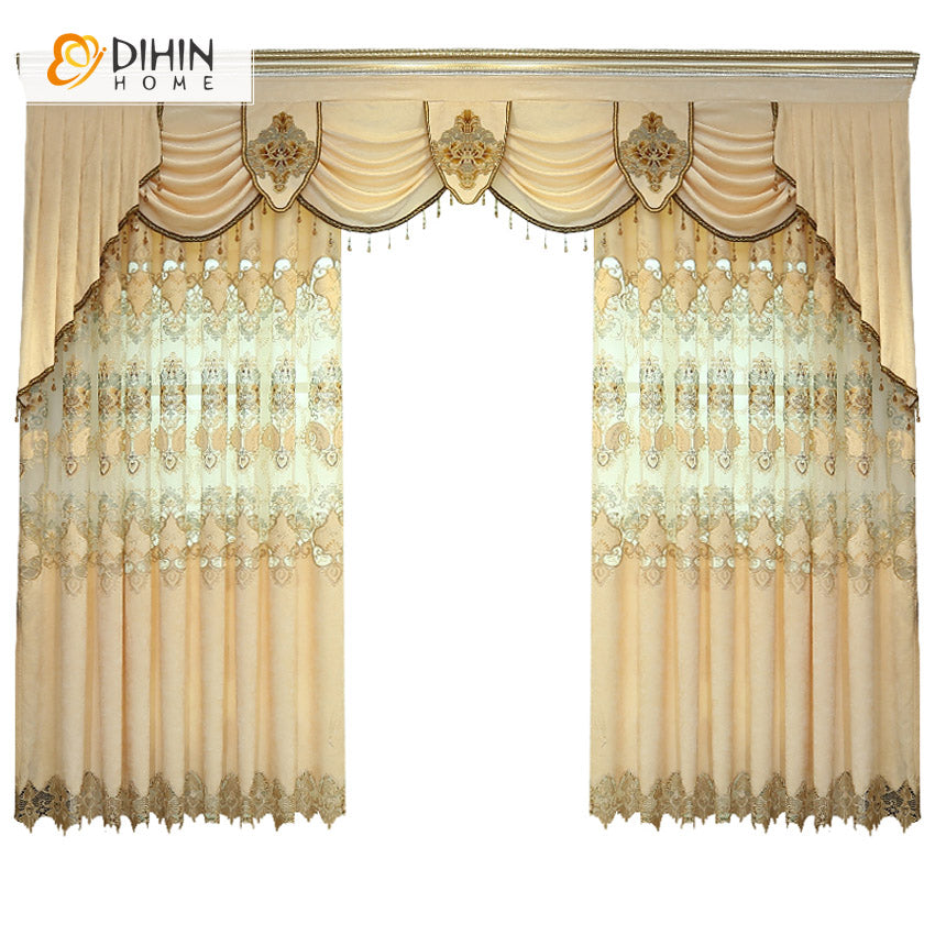 DIHINHOME Home Textile European Curtain DIHIN HOME Luxury Beige Emboridered,Blackout Curtains Grommet Window Curtain for Living Room ,52x84-inch,1 Panel