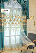 DIHINHOME Home Textile European Curtain DIHIN HOME Luxury Blue Color Embroidered Curtains,Grommet Window Curtain for Living Room,52x63-inch,1 Panel
