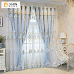 DIHINHOME Home Textile European Curtain DIHIN HOME Luxury Blue Color Embroidery,Blackout Curtains With Sheer Grommet Window Curtain for Living Room ,52x84-inch,1 Panel