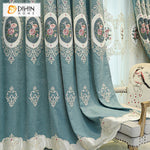 DIHINHOME Home Textile European Curtain DIHIN HOME Luxury Blue Color Flowers Embroidered Valance,Blackout Curtains Grommet Window Curtain for Living Room ,52x84-inch,1 Panel