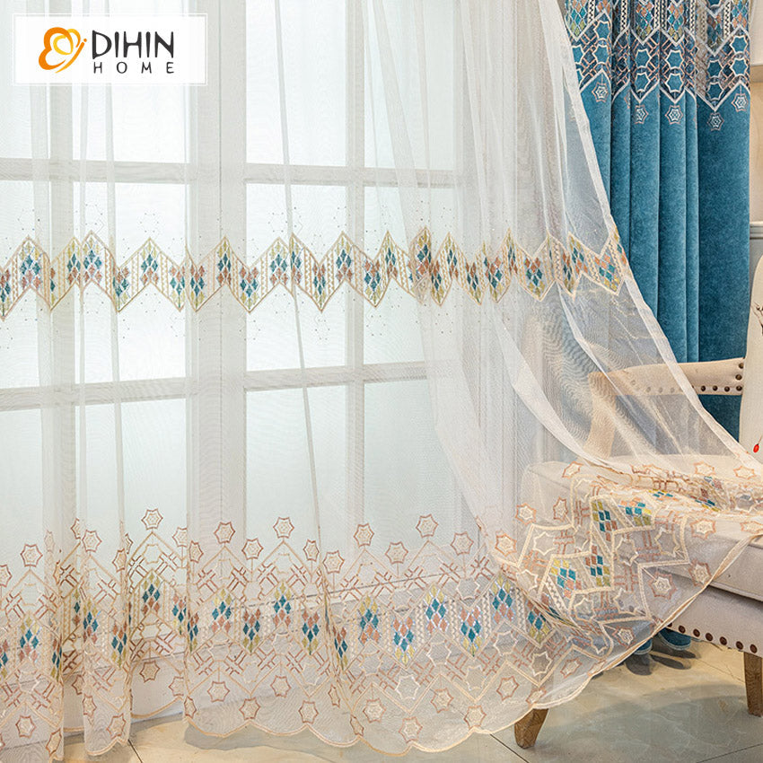 DIHINHOME Home Textile European Curtain DIHIN HOME Luxury Blue Color Geometric,Blackout Curtains Grommet Window Curtain for Living Room ,52x84-inch,1 Panel