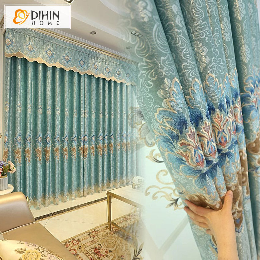 DIHINHOME Home Textile European Curtain DIHIN HOME Luxury Embroidery,Blackout Curtains Grommet Window Curtain for Living Room ,52x84-inch,1 Panel