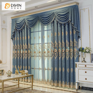 DIHINHOME Home Textile European Curtain DIHIN HOME Luxury Flowers Embroidery,Blackout Curtains Grommet Window Curtain for Living Room ,52x84-inch,1 Panel