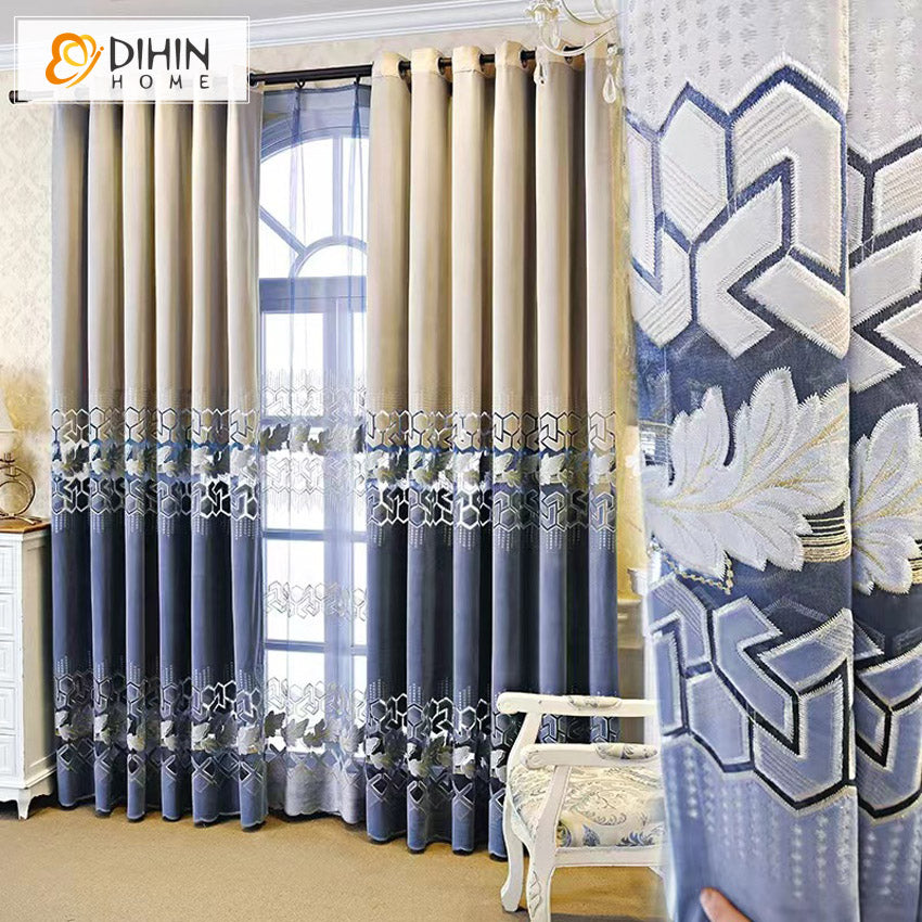 DIHINHOME Home Textile European Curtain DIHIN HOME Luxury Geometric Curtains,Grommet Window Curtain for Living Room,52x84-inch,1 Panel