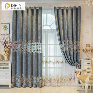 DIHINHOME Home Textile European Curtain DIHIN HOME Luxury Grey Color Geometric,Blackout Curtains Grommet Window Curtain for Living Room ,52x84-inch,1 Panel