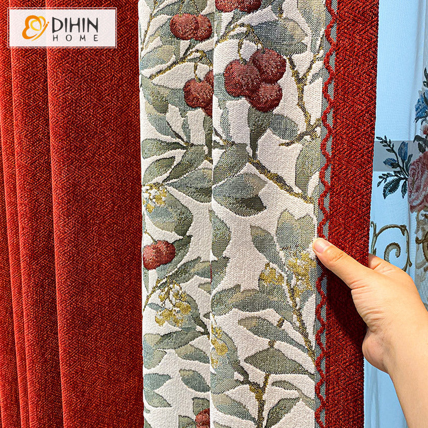 DIHINHOME Home Textile European Curtain DIHIN HOME Luxury Pastoral Embrodeired Valance,Blackout Curtains Grommet Window Curtain for Living Room ,52x84-inch,1 Panel