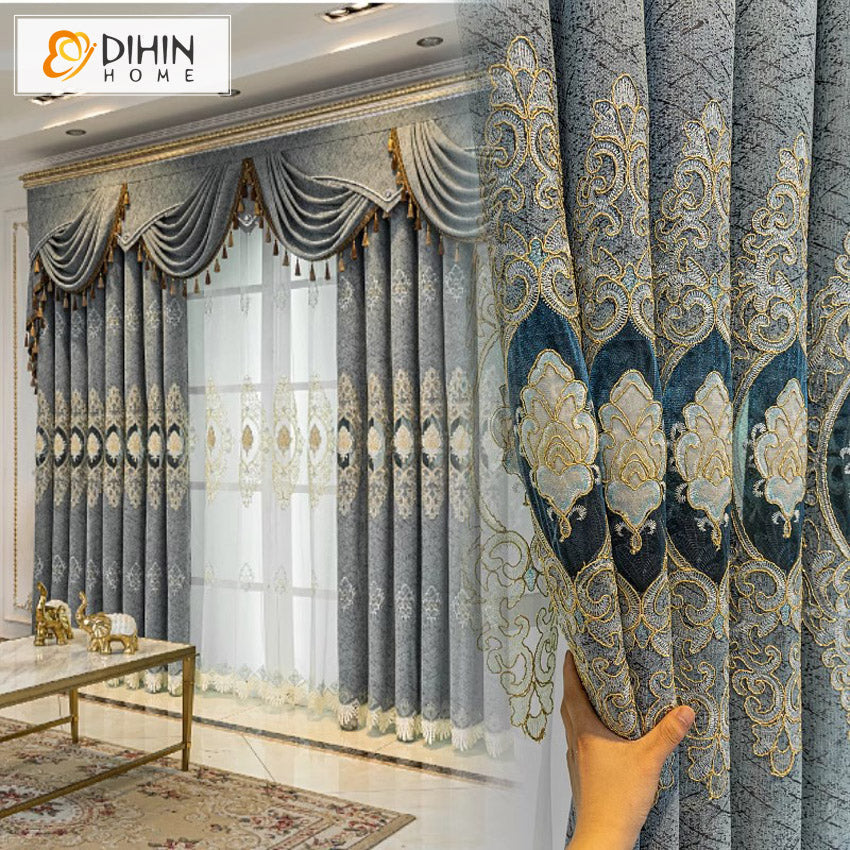DIHINHOME Home Textile European Curtain DIHIN HOME Luxury Window Curtains Embroidered,Blackout Curtains Grommet Window Curtain for Living Room ,52x84-inch,1 Panel