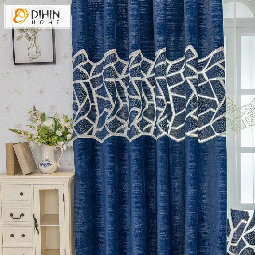 DIHINHOME Home Textile European Curtain DIHIN HOME Modern Abstract Geometric Blue Color Curtains,Grommet Window Curtain for Living Room,52x63-inch,1 Panel