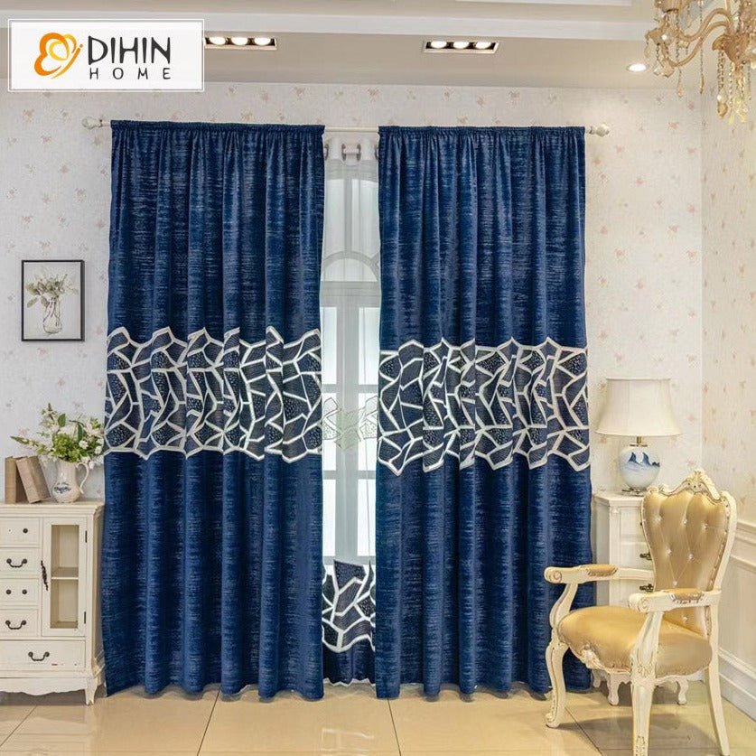 DIHINHOME Home Textile European Curtain DIHIN HOME Modern Abstract Geometric Blue Color Curtains,Grommet Window Curtain for Living Room,52x63-inch,1 Panel