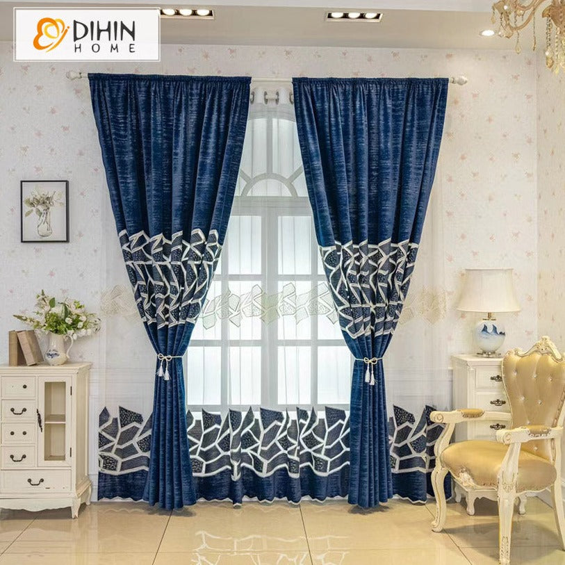 DIHINHOME Home Textile European Curtain DIHIN HOME Modern Abstract Geometric Blue Color Curtains,Grommet Window Curtain for Living Room,52x63-inch,1 Panel