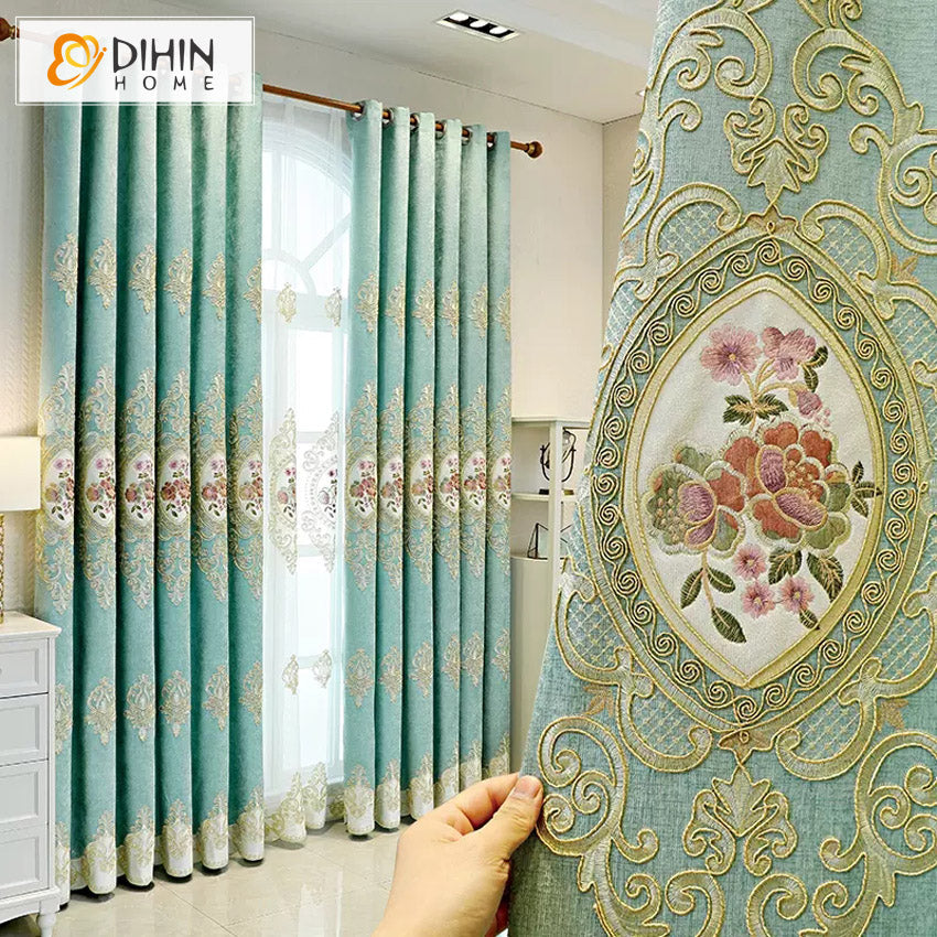 DIHINHOME Home Textile European Curtain DIHIN HOME Pastoral Emboridered,Blackout Curtains Grommet Window Curtain for Living Room ,52x84-inch,1 Panel