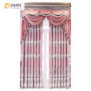 DIHINHOME Home Textile European Curtain DIHIN HOME Pastoral Pink Embroidered Valance,Blackout Curtains Grommet Window Curtain for Living Room ,52x84-inch,1 Panel