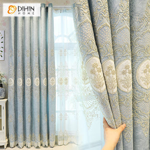 DIHINHOME Home Textile European Curtain DIHIN HOME Roral Customized Valance Embroidered,Blackout Curtains Grommet Window Curtain for Living Room ,52x84-inch,1 Panel