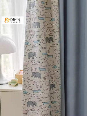 DIHINHOME Home Textile Kid's Curtain Copy of DIHIN HOME Cartoon Pink Rabbit Printed,Blackout Grommet Window Curtain for Living Room,52x63-inch,1 Panel
