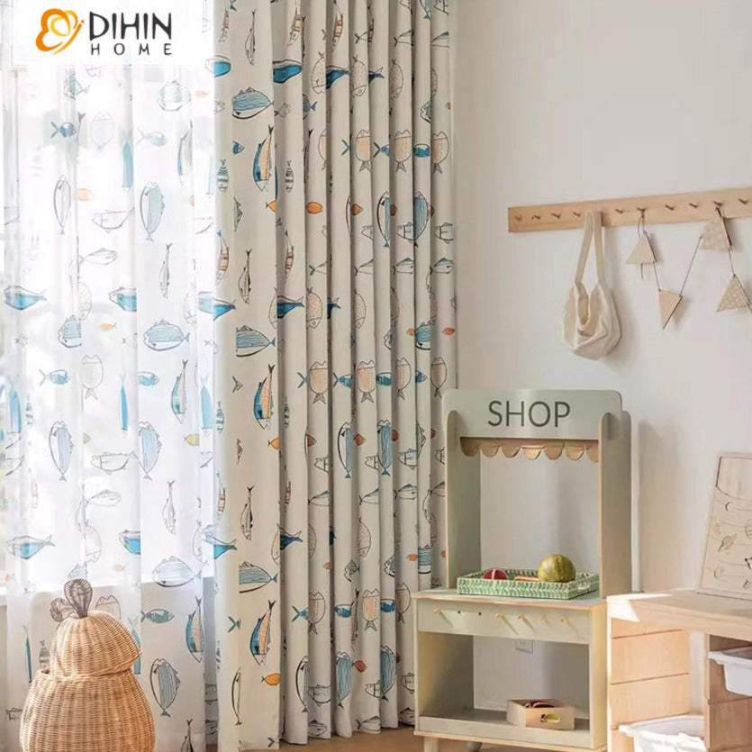 DIHINHOME Home Textile Kid's Curtain Copy of DIHIN HOME Cartoon Rabbit With White Laces,Blackout Grommet Window Curtain for Living Room,52x63-inch,1 Panel