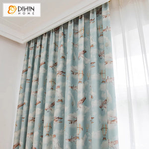 DIHINHOME Home Textile Kid's Curtain DIHIN HOME Cartoon Airplane Printed,Grommet Window Curtain for Living Room,Customzied Curtains