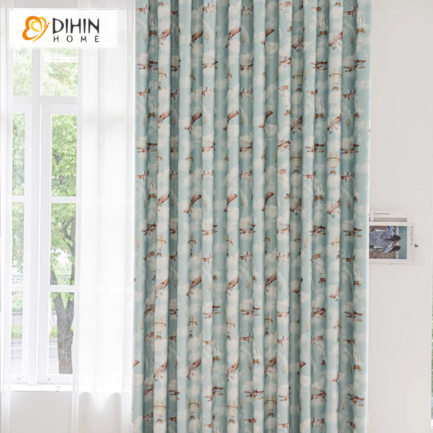 DIHINHOME Home Textile Kid's Curtain DIHIN HOME Cartoon Airplane Printed,Grommet Window Curtain for Living Room,Customzied Curtains