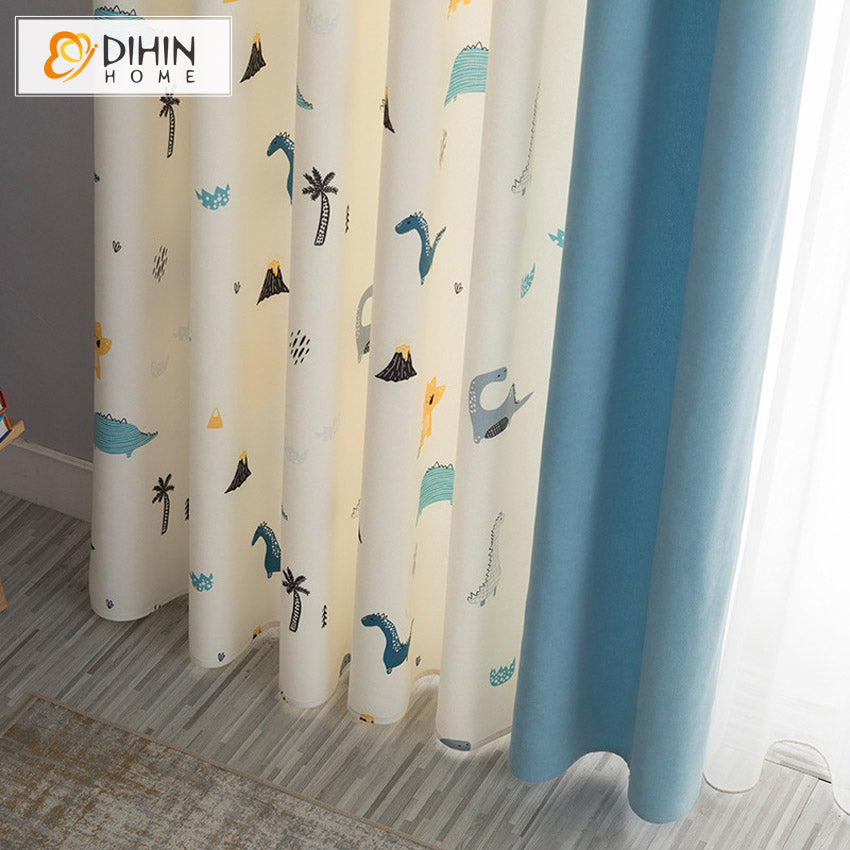 DIHINHOME Home Textile Kid's Curtain DIHIN HOME Cartoon Animals Printed,Blackout Grommet Window Curtain for Living Room,52x63-inch,1 Panel