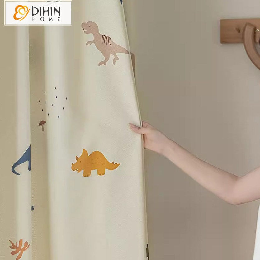 DIHINHOME Home Textile Kid's Curtain DIHIN HOME Cartoon Cartoon Dinosaur Printed,Blackout Grommet Window Curtain for Living Room ,52x63-inch,1 Panel