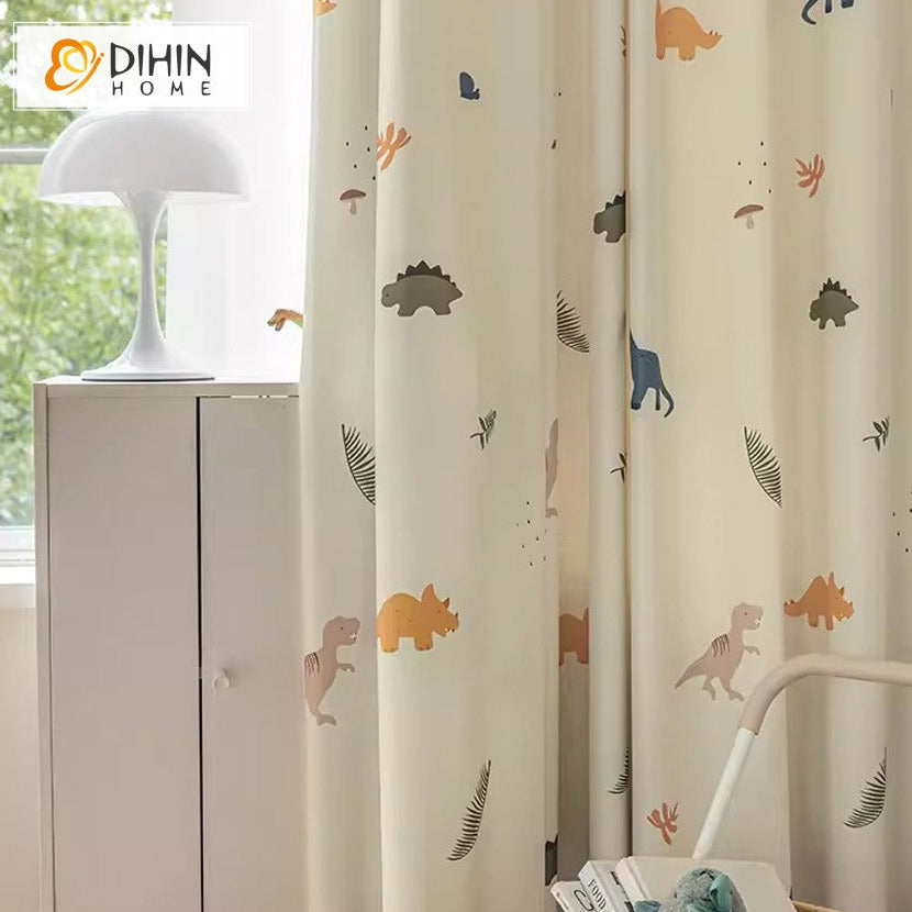 DIHINHOME Home Textile Kid's Curtain DIHIN HOME Cartoon Cartoon Dinosaur Printed,Blackout Grommet Window Curtain for Living Room ,52x63-inch,1 Panel