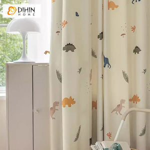 DIHINHOME Home Textile Kid's Curtain DIHIN HOME Cartoon Cartoon Dinosaur Printed,Blackout Grommet Window Curtain for Living Room ,52x63-inch,1 Panel