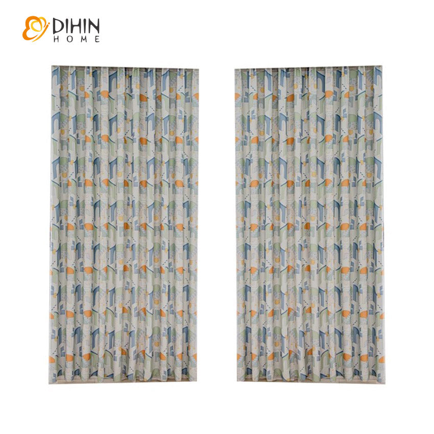 DIHINHOME Home Textile Kid's Curtain DIHIN HOME Cartoon Geometric Printed,Grommet Window Curtain for Living Room,Customzied Curtains