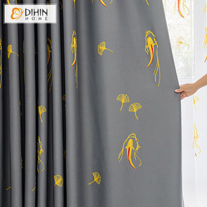 DIHINHOME Home Textile Kid's Curtain DIHIN HOME Cartoon Golden Carp Embroidered,Blackout Grommet Window Curtain for Living Room,52x63-inch,1 Panel