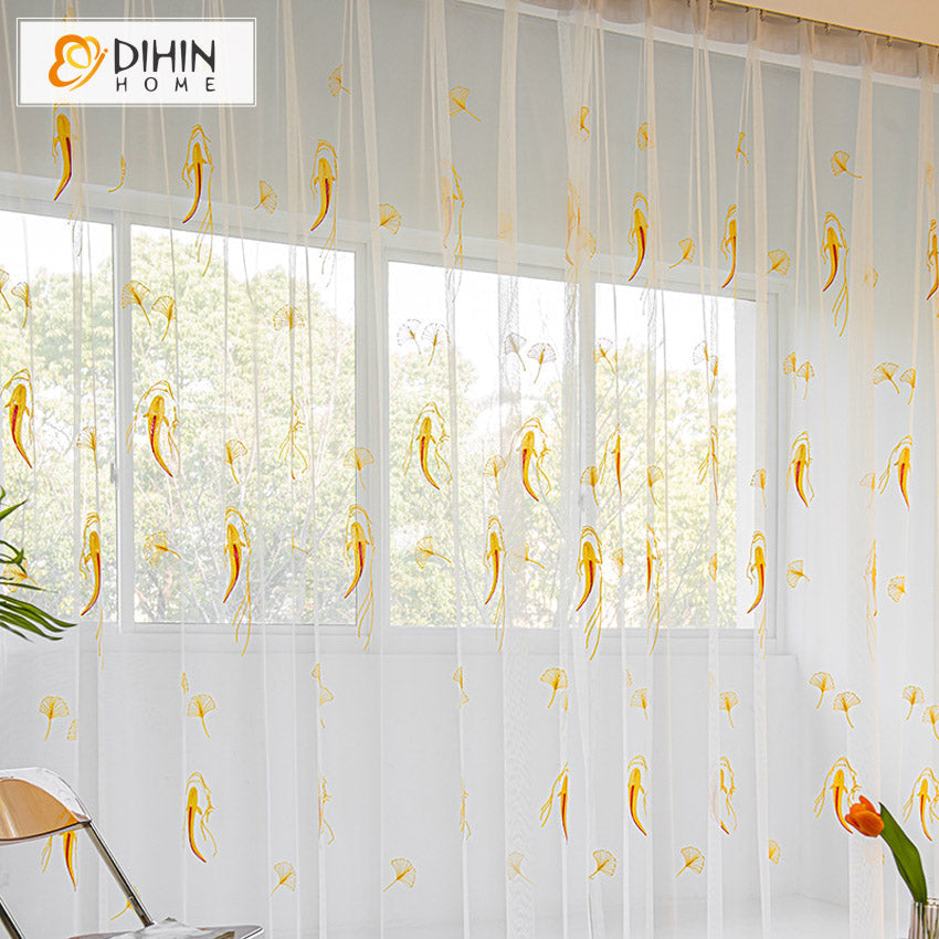 DIHINHOME Home Textile Kid's Curtain DIHIN HOME Cartoon Golden Carp Embroidered,Blackout Grommet Window Curtain for Living Room,52x63-inch,1 Panel