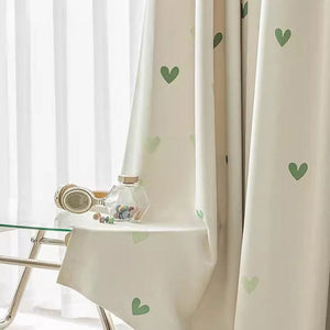 DIHINHOME Home Textile Kid's Curtain DIHIN HOME Cartoon Green Heart Printed,Blackout Grommet Window Curtain for Living Room ,52x63-inch,1 Panel