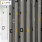 DIHINHOME Home Textile Kid's Curtain DIHIN HOME Cartoon Grey Geometric Embroidered,Blackout Grommet Window Curtain for Living Room,52x63-inch,1 Panel
