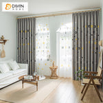 DIHINHOME Home Textile Kid's Curtain DIHIN HOME Cartoon Grey Geometric Embroidered,Blackout Grommet Window Curtain for Living Room,52x63-inch,1 Panel
